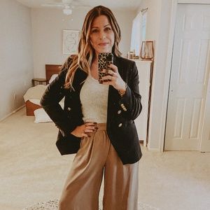 Express Peak Lapel Double Breasted Blazer with Gold Buttons